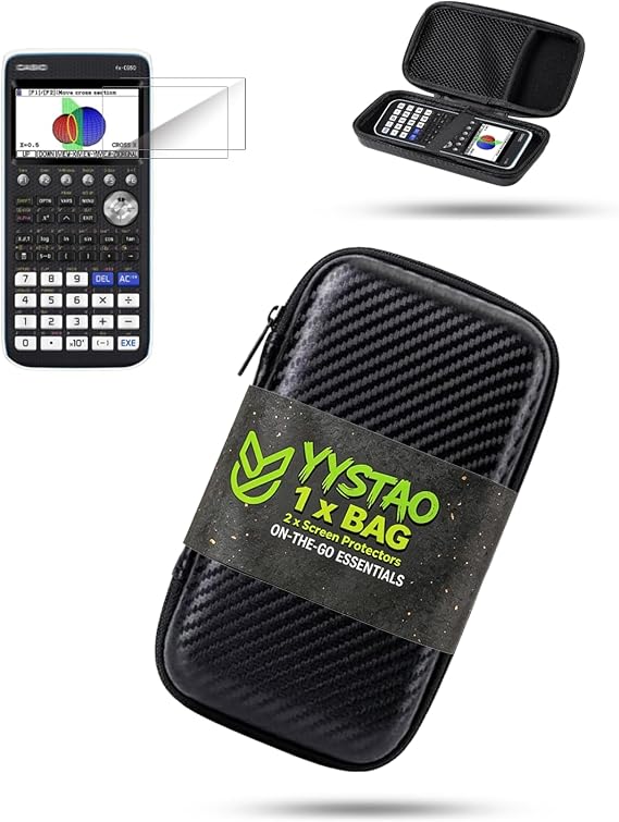 EVA Case for CASIO FX-CG50 Graphing Calculator, Shockproof Protective Pouch with Mesh Pocket & 2-Pack PET Screen Protectors, Water-Resistant Travel Carrying Bag, Black