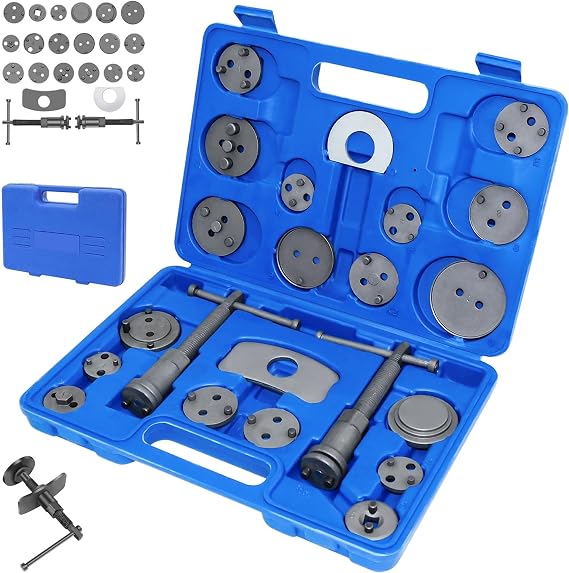 22pcs Universal Brake Piston Caliper Wind Back Tool Kit, Brake Caliper Rewind Tool Kit with Storage Case, Brake Calliper Tool Sets Disc Brake Pad and Caliper Service Tool Set for Vehicles Cars Truck
