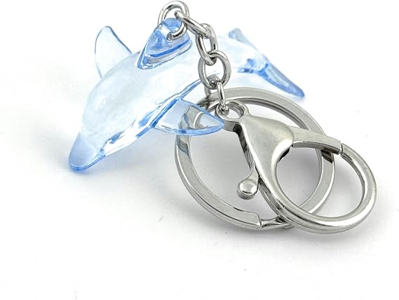 Blue Dolphin Keyring Key Ring and Lobster Clasp with Translucent Acrylic Charm