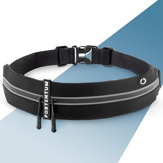 PORTENTUM Running Belt with Waterproof Adjustable Elastic Strap, Unisex Sweatproof waistpacks with Large Capacity, Perfect for Running and Outdoor Activities