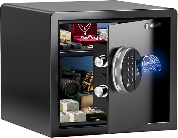 Grimtron 20 LB Biometric Safe Box, 22L Home Safe with Fingerprint Lock