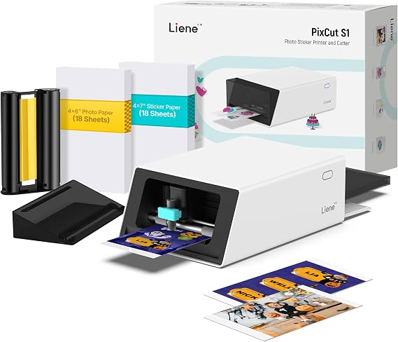 Liene PixCut S1 Color Sticker Printer & Cutting Machine - All-in-One Sticker Maker for DIY Crafts, Custom Labels & Gifts Heat Sublimation Photo Printer, 300 DPI, Precision AI Automatic Cutting