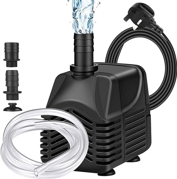 Submersible Water Pump(25W 1500L/H),2.5M Power Cord,1.5M Hose 2m High Lift Ultra-Quiet Water Pump 2 nozzles,for Fountain Pumps, Fish Tank,Pond, Hydroponics