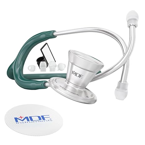 MDF Instruments, ProCardial Cardiology Stethoscope, Lightweight Titanium, MDF797TRTEBO + MDF Hard Travel Carrying Case with Mesh Pocket, Medium Size (MDFSCM12)