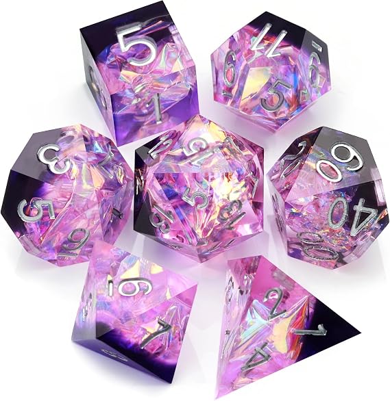 Haxtec DND Dice Set Sharp Edge Resin Dice Iridence Inclusion with Dice Case Purple D&D Dice for RPG Role Play Games Dungeons and Dragons Gift Galaxy Series