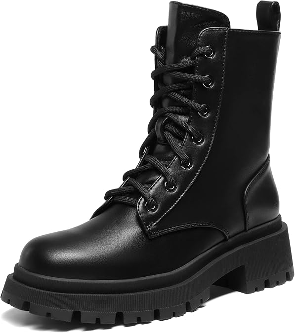 DREAM PAIRS Women's Boots Lace-Up Boots Silhouette Comfortable Zip Warm Lining Lug Sole Inner Zip