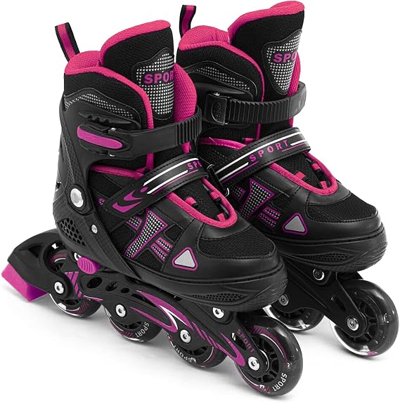Adjustable Inline Skates, Light Up Wheels, Comfortable Fit, Smooth Rolling for Kids and Youth