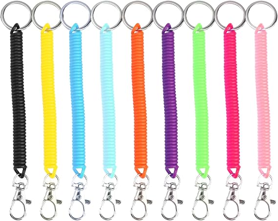 10PCS Stretchy Spiral Keyring, Retractable Coil Springs Keychain
