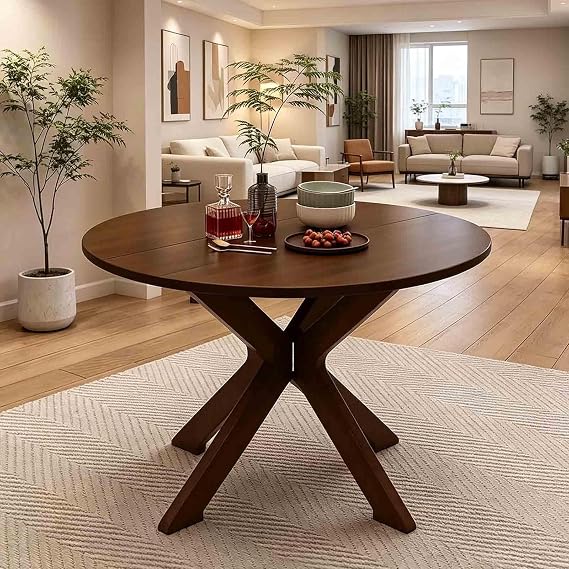 Round Dining Table for 4-6 People, With chair, 100/120CM Wooden Kitchen Table, Modern Dinner Table, Space Saving Wood Kitchen & Dining Room Furniture,001,L120CM