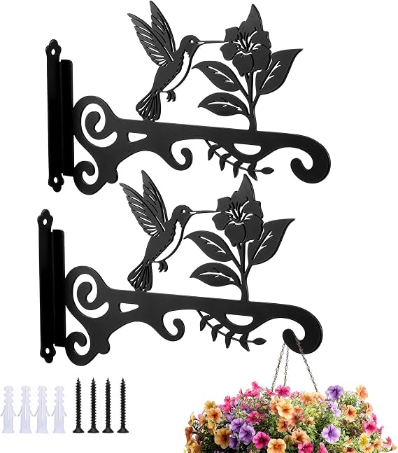 2 Pack Hanging Basket Brackets,10 Inch Iron Plant Bracket Hanger Wall Mount