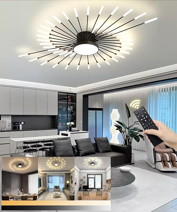 Modern LED Ceiling Light Fancy Lights 42+1 Heads Semi Flush Mount Ceiling Lamp Living Room Ceiling Lighting with Remote Control Chandelier for Office Bedroom Restaurant (Black, 42+1heads) [Energy Class B]