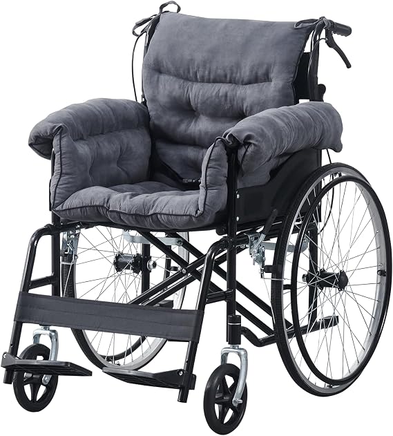 Foldable Wheelchairs with Cushion for Adults Lightweight Aluminium Self Propelled Wheelchair Folding Transit Wheelchair for People150KG Adjustable Footrest Dual Brakes 18inch Seat (24inch Wheel Black)