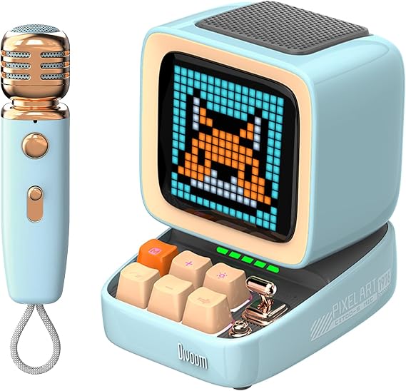 Divoom Ditoo-Mic Karaoke Mikrofonlu Uyarlanabilir Piksel Ekranlı Bluetooth Hoparlör-Hediye Kutulu (Mavi)