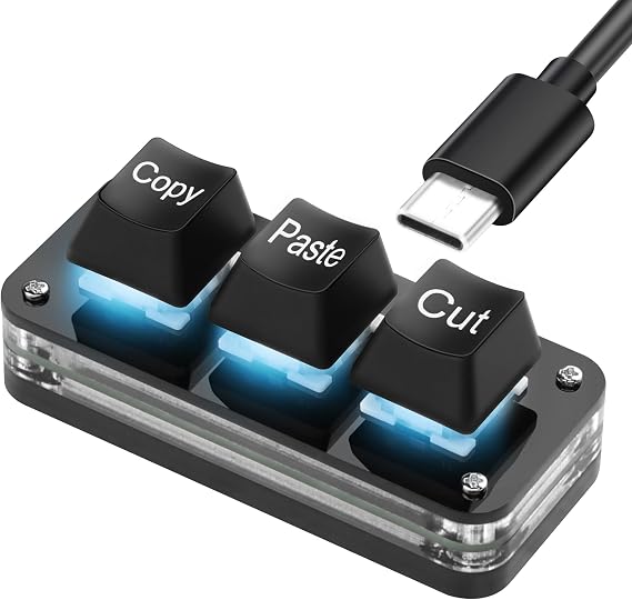 SinLoon Mini Programmable 3 Key Copy and Paste Keyboard with LED Light, Hot Swap Mechanical Macro Keyboard for Working and Gaming