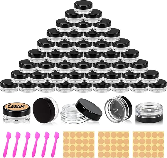 60 pcs 3 Gram Round Sample Pots Clear Plastic Mini Jars with Lids