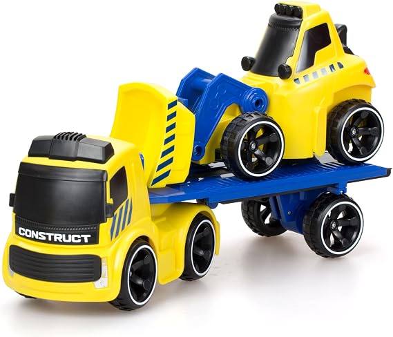 Tooko SilverLit Remote Control Truck with Sound Effects and Trailer with Bulldozer, Preschool Truck - Yellow