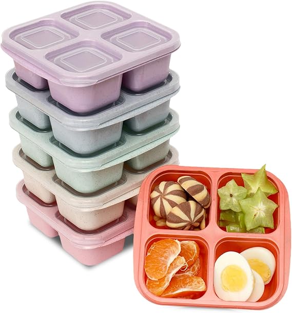 6'lı Paket Yemek Hazırlama Kapları, 4 Bölmeli Bento Atıştırmalık Kutuları, Yetişkinler, Çocuklar, Küçük Çocuklar, Seyahat, İş, Okul için Yeniden Kullanılabilir Bölünmüş Öğle Yemeği