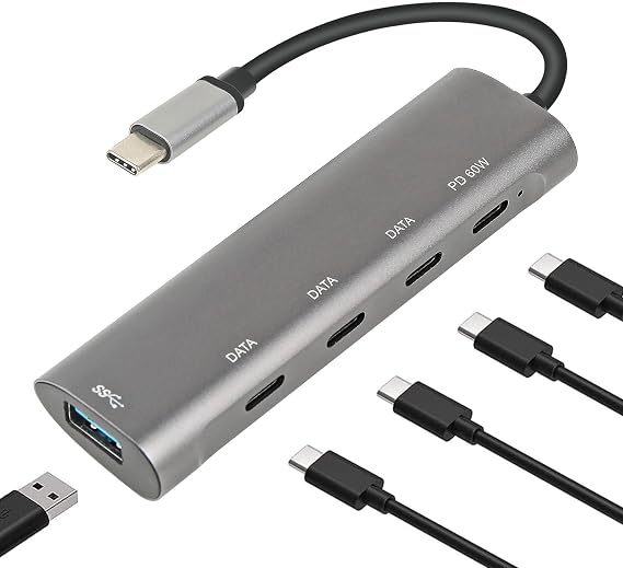 Coverzone Macbook Şarj Uyumlu Type-C Destekli 60W Pd Tüm Bilgisayarlar İçin Şarj Uyumlu 5 in 1 Hub Dönüştürücü Çevirici Çoklayıcı USB Typec Girişli C268