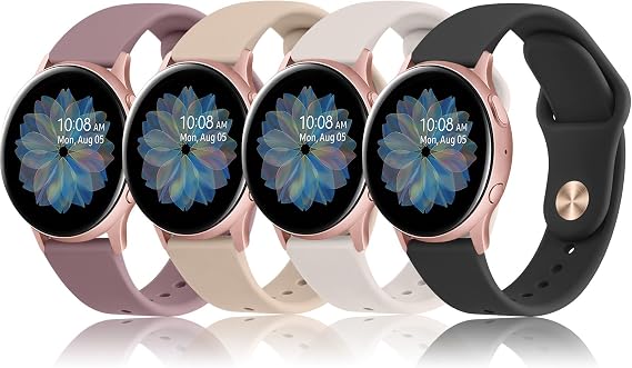 Samsung Galaxy Watch Active 2 & 3 Compatible 40/44mm Silicone Sport Bands (4 Pack, 20mm)