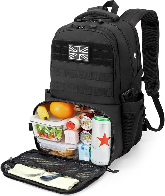 Cooler Backpack Mens with 6L Lunch Box: 40L Rucksack for Men with Laptop Compartment Work Bag with Lunchbox Cool Bag Rucksack for School Picnic Camping