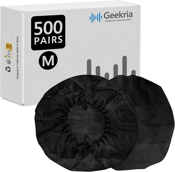 Geekria 500 Pairs Disposable Headphone Covers Compatible with Over-Ear and MRI Headsets, Stretchable Sanitary Ear Pads, Hygienic Earcup Cushion Protectors (M, Black)