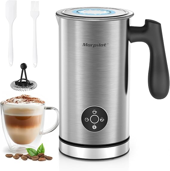 Milk Frother Electric 4 in 1 - Morpilot 300ML Hot Chocolate Maker Automatic Milk Frothers Stainless Steel Milk Steamer and Warmer Milk Heater and Foamer for Latte Coffee