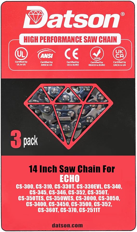 3 Pack Chainsaw Chain for 14" (35cm) 52 Drive Links, .050" Gauge,3/8" LP,Chains Compatible for Echo:CS-3050, CS-3400,CS-3450,CS-3500,CS-352,CS-360T,CS-370,CS-2511T,Ryobi:RCS1835, RCS3535A, RCS3535CA