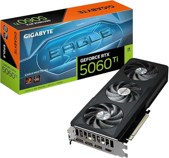 GIGABYTE GeForce RTX 5060 Ti Eagle MAX OC 8G Graphics Card, 8GB 128-bit GDDR7, PCIe 5.0, WINDFORCE Cooling System, GV-N506TEAGLEMAX OC-8GD Video Card