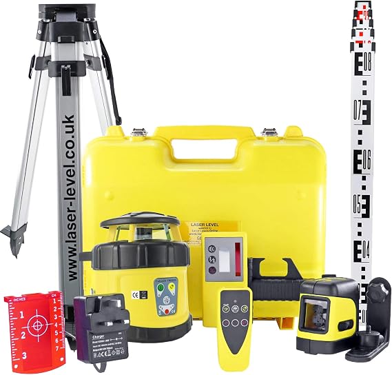 Fukuda FRE-205 Kit - Fully Self Levelling Rotary Laser Level, Laser Detector, Remote & Indoor Cross Line Laser, 4m Staff, Surveying Tripod & Calibration Certificate