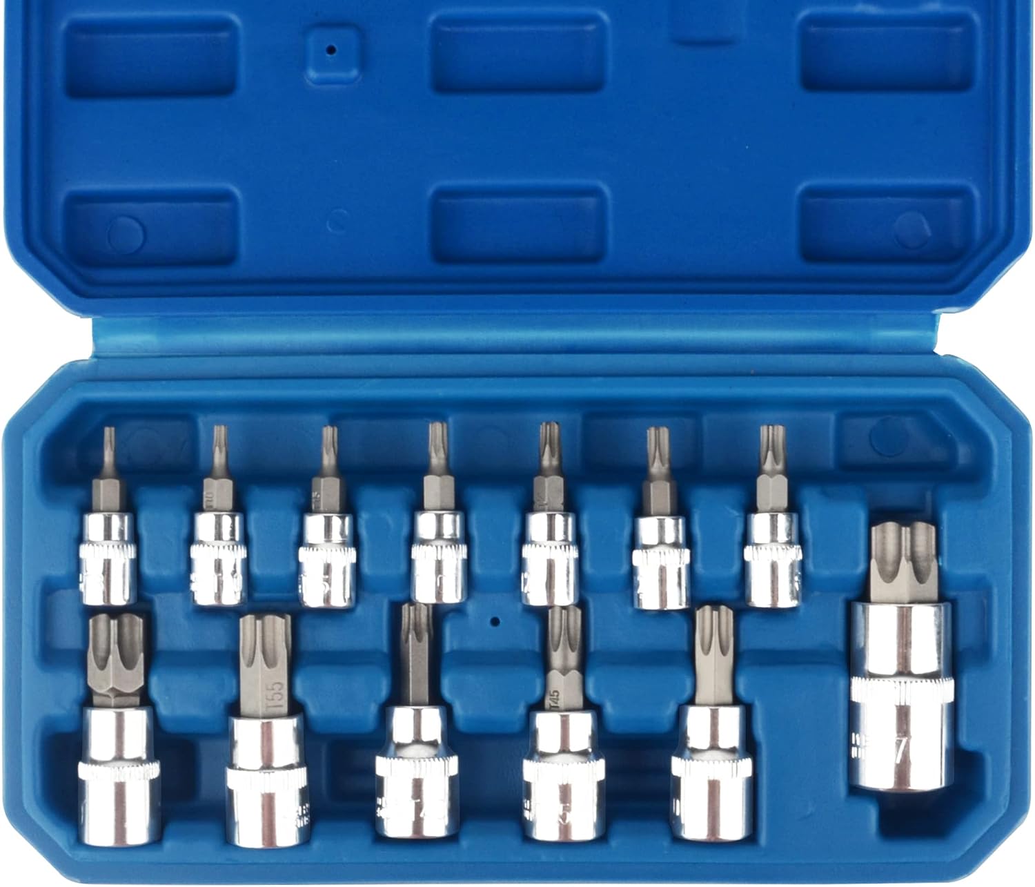 DAYUAN Torx Bit Socket Set 13pcs 38" Dr. T8 - T70 E Star Premium S2 Alloy Steel Cr-V Steel Star Socket Torx Bits Metric 14, 38 and 12-Inch Drive