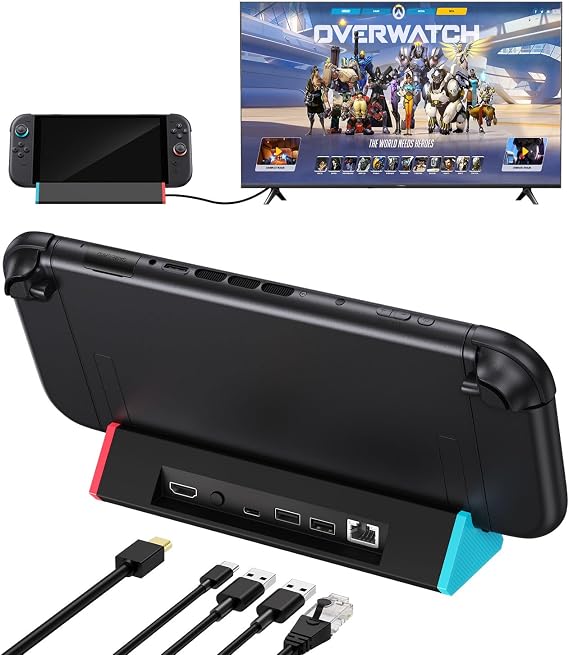 SiWiQU Switch 2 TV Dock - 1000Mbit Ethernet Adapter Docking Station Compatible with Nintendo Switch2 Charge and Play, Portable Switch 2 Charging Dock with 4K 2 USB Type C HDMI