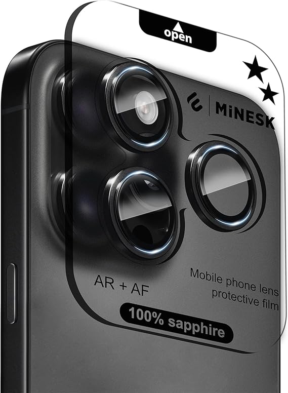 Original Sapphire Glass Compatible with Minesk iPhone 16 Pro / 16 Pro Max (99.9% Purity Real Sapphire) Same Material Lens Protective Camera Glass (Black) as Device Own Lenses