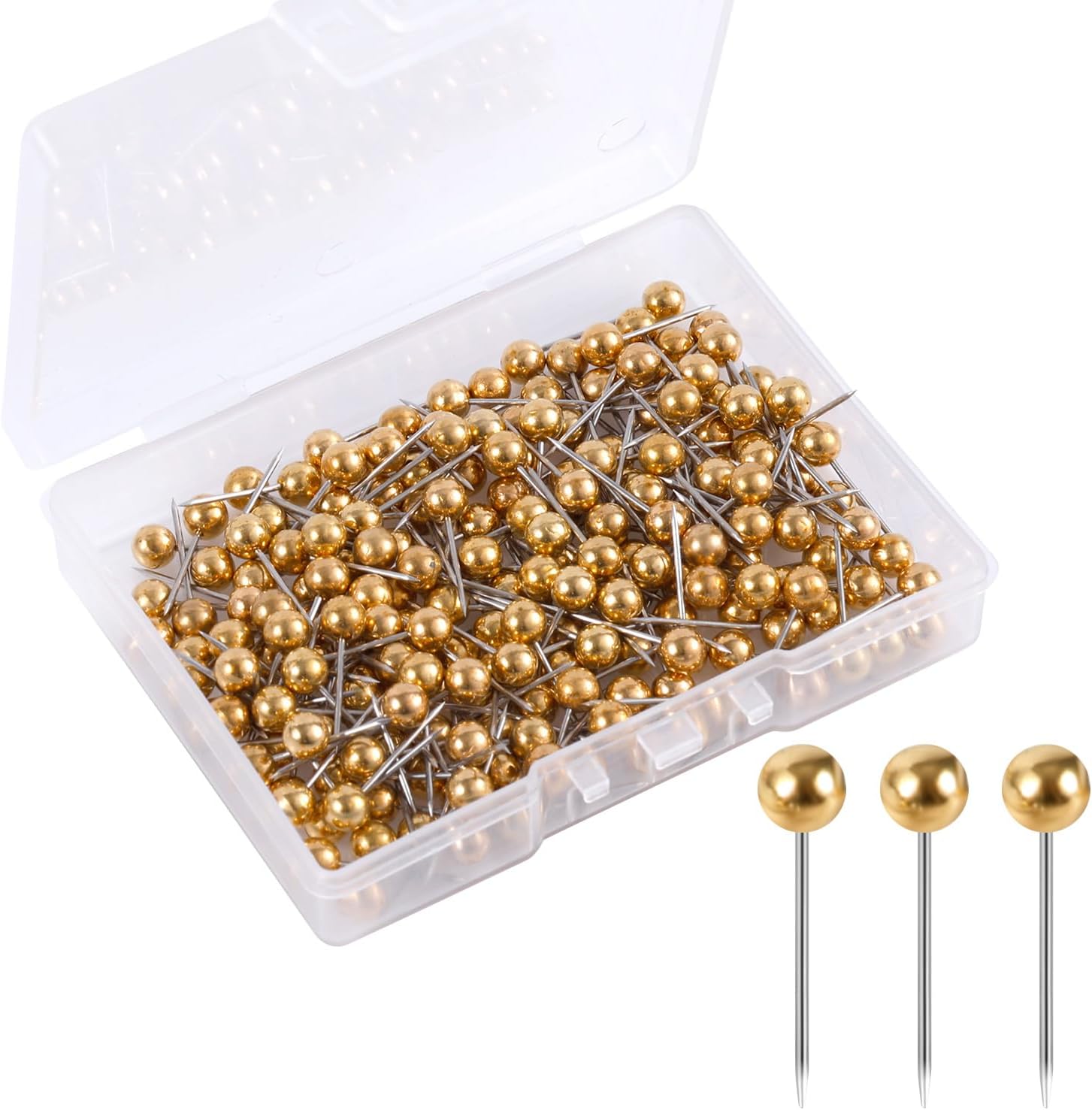 200pcs Map Push Pins,World Map Pins Round Head Drawing Pins for Travel Map Small Thumb Tacks Marking Pushpins for Cork Board Bulletin Picture Photo Home Office School DIY Craft Gold