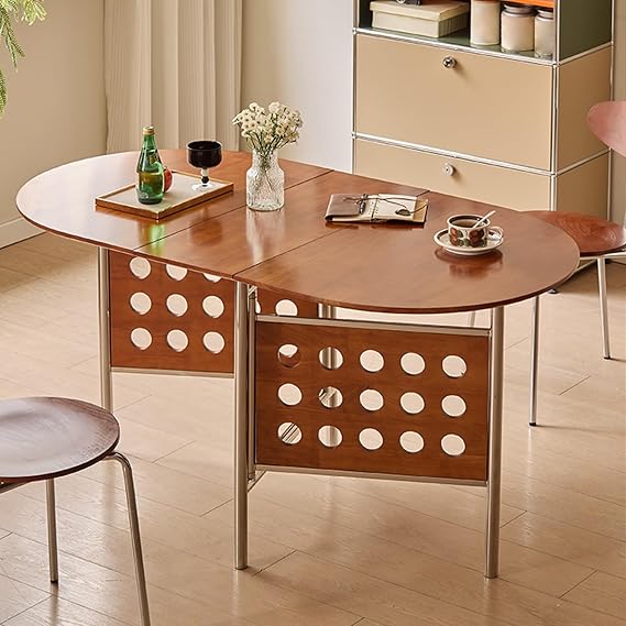 Folding Dining Table,Multipose Expandable Kitchen Drop Leaf Table for 4-6,Modern Farmhouse Oval Dinner Tables,Three Forms can be Converted,for Dining Room Kitchen Living Room