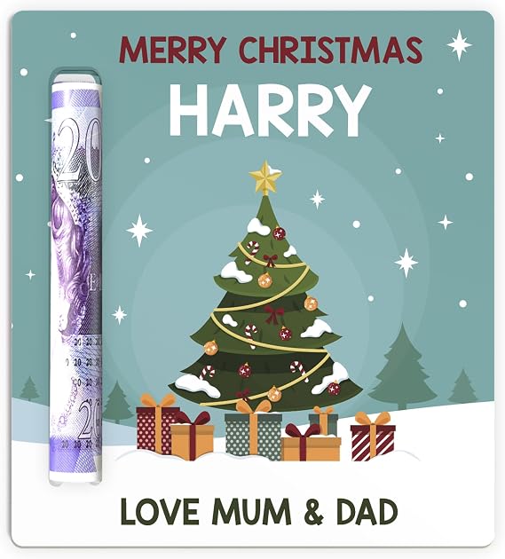 Beecreative Personalised Boys Girls Christmas Decoration Gifts - Christmas Money Children Kids Teenagers - Xmas Money Holder Wallet - Christmas Cash - With Red Bag