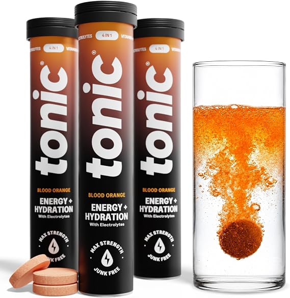 Tonic Health Energy and Hydration Tablets - No Sugar Effervescent Multivitamins - Rehydration Electrolytes Tablets