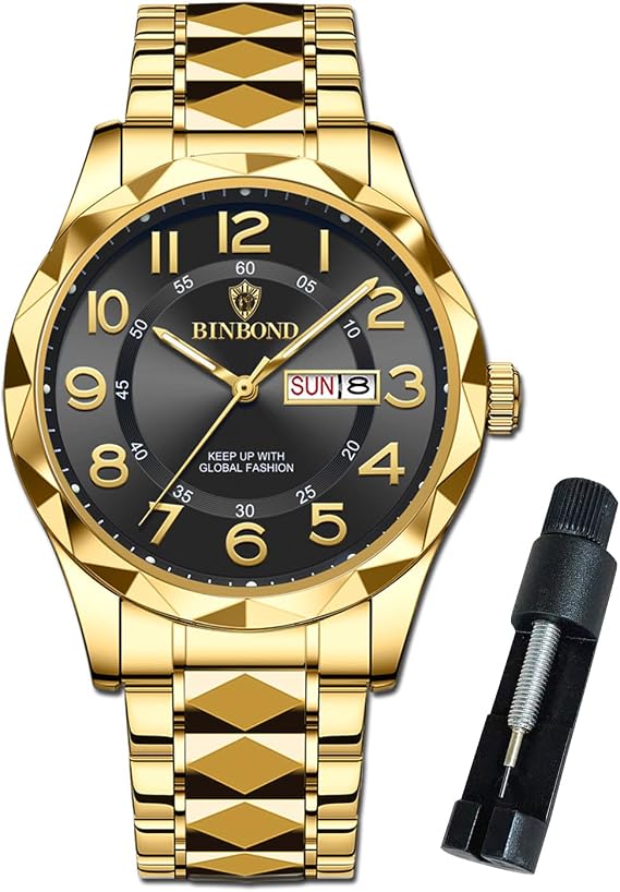 BINBOND Watch for Men Luxury Big Face Business Dress Analog Quartz Two Tone Stainless Steel Date Casual Wrist Watches Waterproof Luminous