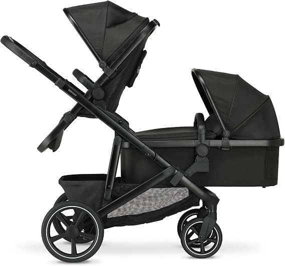 Deryan Evy V2 Pram for 2 Children, Baby & Toddler Tandem Pushchair, Carrycot Convertible to Reversible Seat & Second Seat from 6 Months, Baby Pram Buggy up to 50 kg, 2-in-1 (Black)