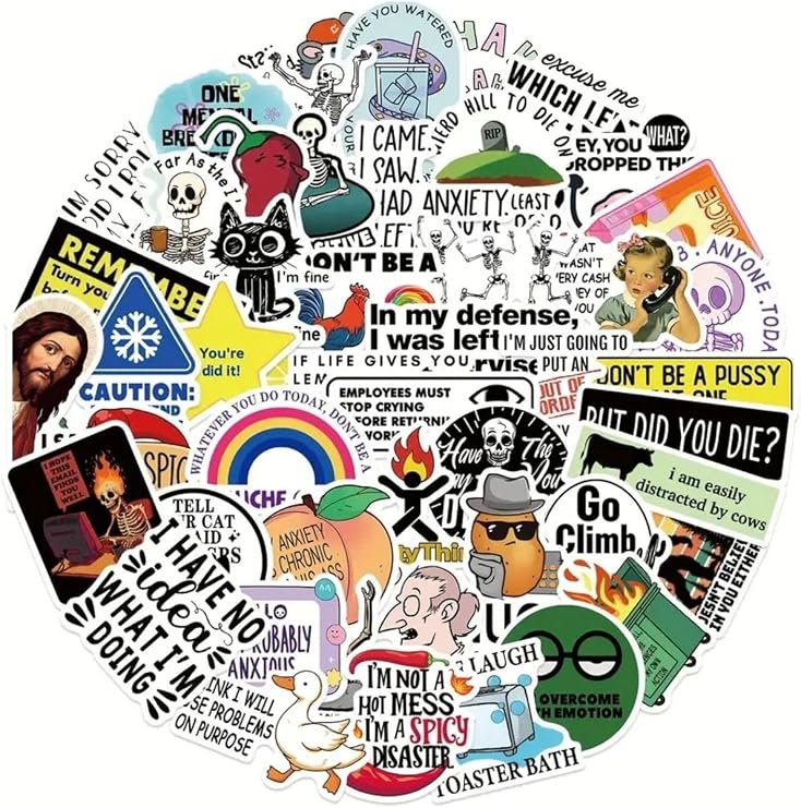 50'Li Snarky Cartoon Meme Stickers, Sticker Seti Laptop Notebook Tablet Sticker Seti