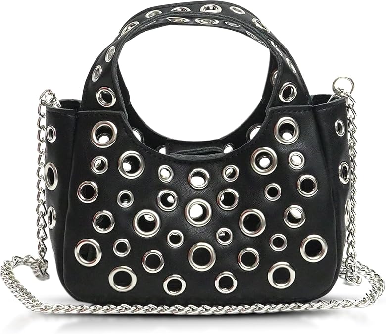 HandBag for Women, Leather Crossbody Bag, Shoulder Purse with Circle Cut-Out Design(Black), Black, One Size