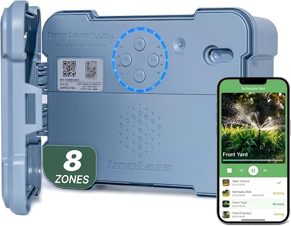 ImoLaza Outdoor Sprinkler Controller, 8-Zone Ultra WiFi Sprinkler Timer