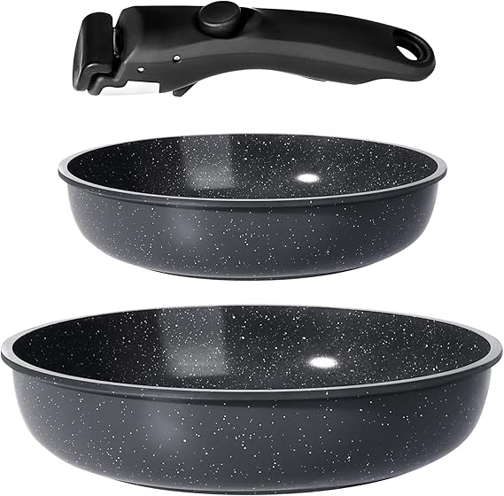 GiPP 3PCS Pots and Pans Set Non-Stick Cookware Set with Removable Handle