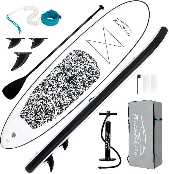 FEATH-R-LITE Inflatable Ultra-Light Stand Up Paddle Board for All Skill Levels Included with SUP, Adj Paddle, Pump, Backpack, Leash