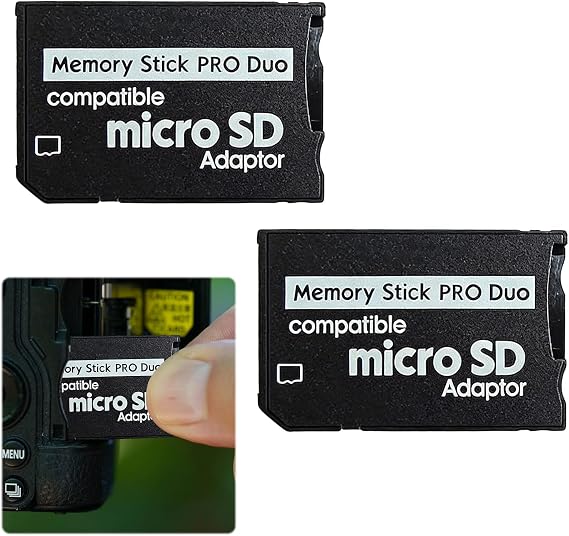 Memory Stick PRO Duo Adapter, 2 Pcs Micro SD to TF Convertor,for 1000/2000/3000 PSP Memory Card Adapter Handycam Camera Sony for Playstation Portable