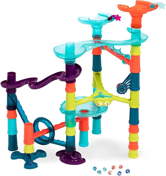 B. toys Building Ramp Toy Ball Coaster Set of 38 Marble Rolling Toys for Ages 3 and Up