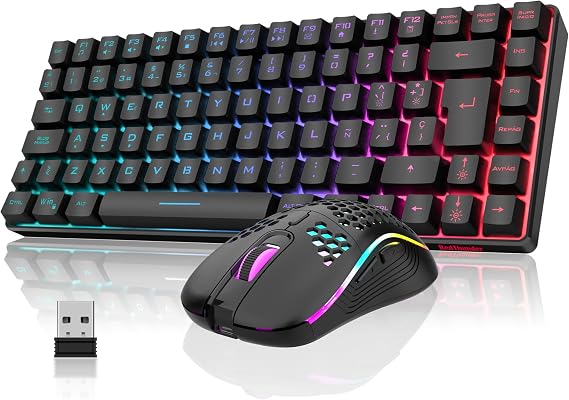 RedThunder 75% Wireless Gaming Keyboard,RGB Backlight,3200 dpi Lightweight Cellular Mouse,Ultra-Compact 85 Keys Anti-ghosting Keyboard,ES Layout,for PC/PS5/Xbox