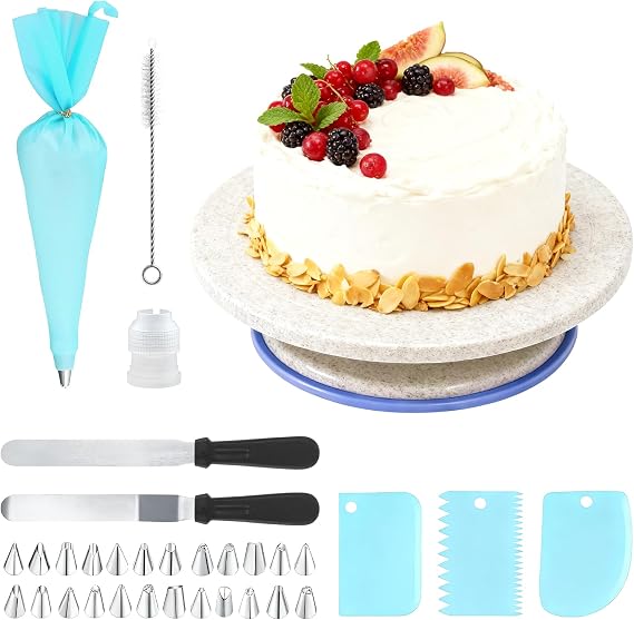 Cake Turntable, Rotating Stand, Cake Tray, Baking Supplies Kit with Scrapers, Spatulas, Pastry Sleeves and Accessories