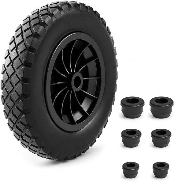 14" Wheelbarrow Wheel, PU Puncture Proof Solid 3.50-8 Tyre, Heavy Duty Wheelbarrow Wheel Replacement for Garden Trolley, Barrow, Go Cart, Durable Wheel Barrow Tyre, Black