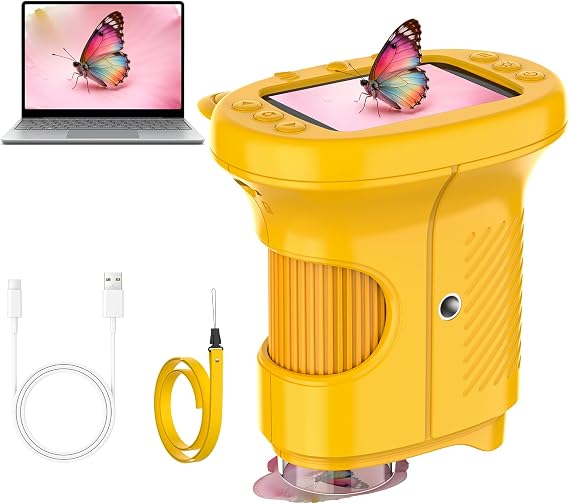 Handheld Microscope for Kids, 1000X Zoom Digital USB Microscopes with 2.4" IPS Screen Portable Pocket Mini Microscope Camera with 8 LEDs for Children Birthday Christmas Over 3 Years (Orange)