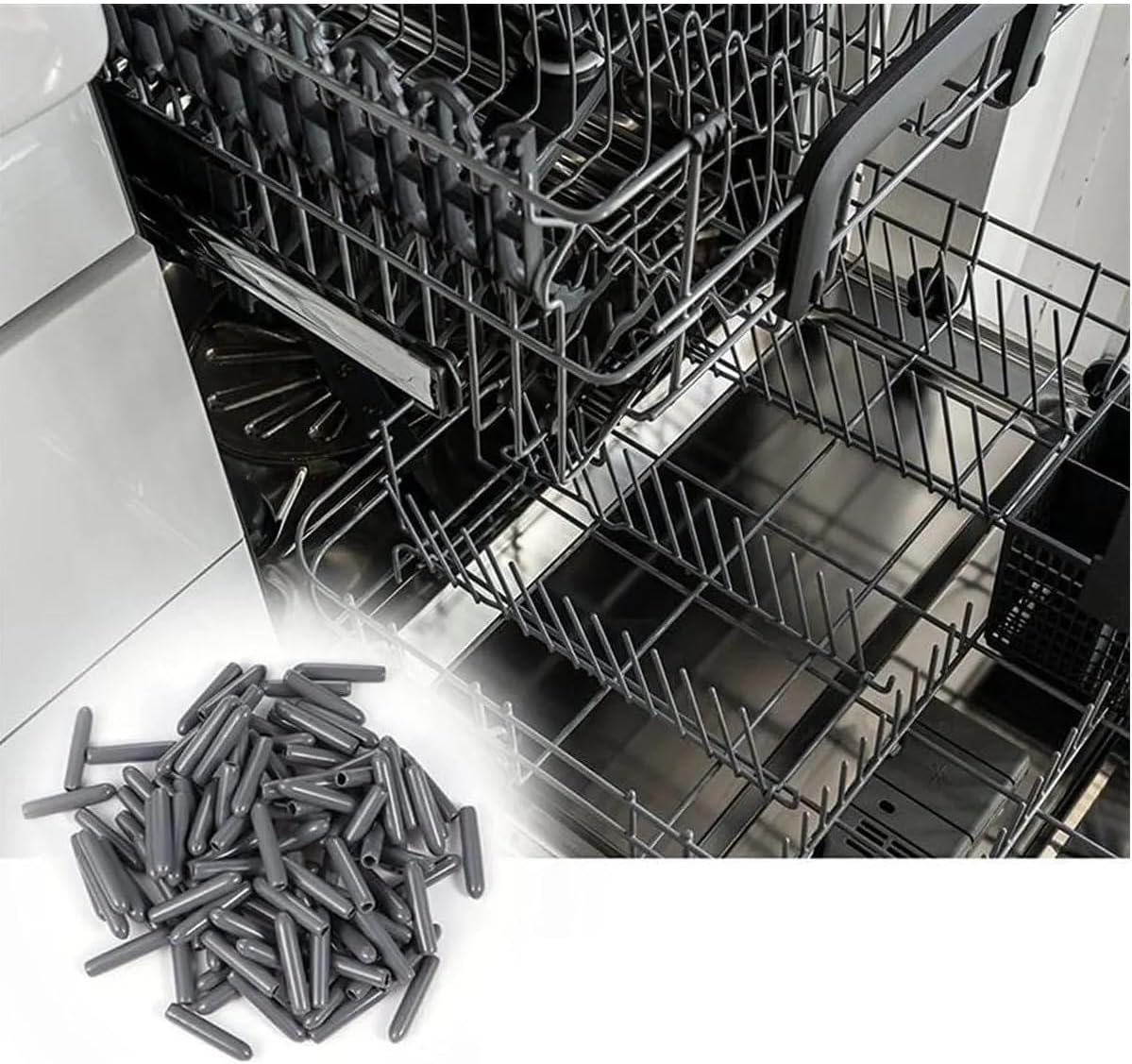 150pcs Gray | Premium Rust and Anti-Scratch Plastic Cover Bits for Dishwasher Baskets Sticks | Repair Kit